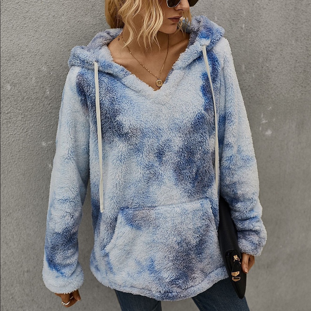 Soft Tie Dye Sherpa Fleece Hoodie Sweatshirt Light - Picture 6 of 7